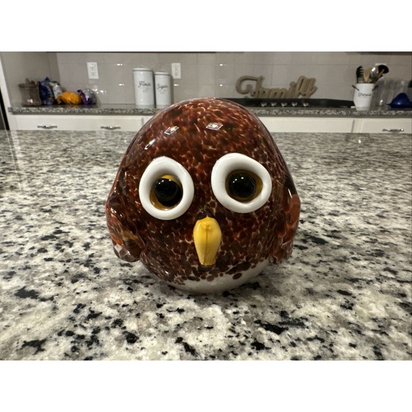 Other - GCA Art Glass - Colorful Glass Cute Big Eye Owl Paper Weight Desk/Office ,3.75"T